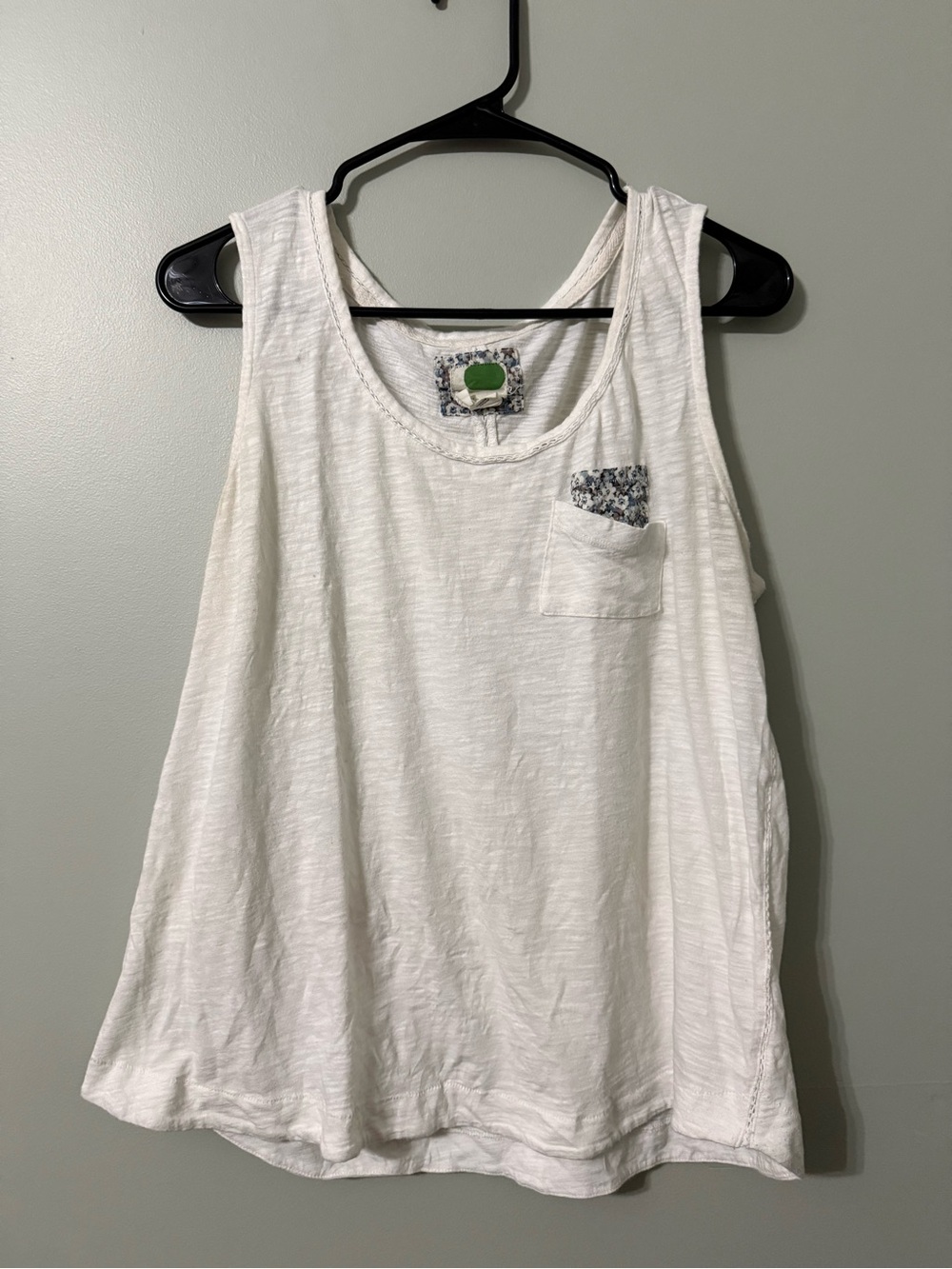 Anthropologie White Tank Top with Blue Floral Pocket